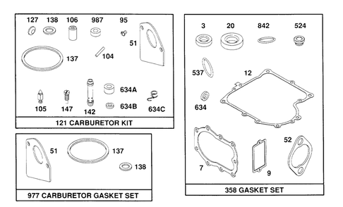 Gasket Sets Diagram and Parts List for 259707-4007-XX  Briggs and Stratton Engine